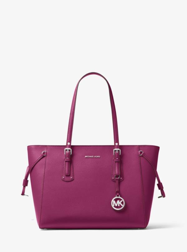 Damske Prenosná Taška Michael Kors Voyager Medium Crossgrain Leather Tmavo Červené - Kabelky Michael Kors Sleva | PFNYQ-7210